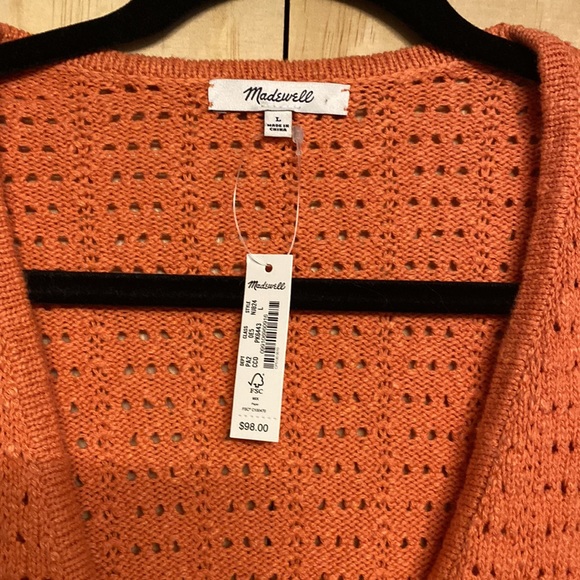 NWT Madewell open stitch cardigan sweater, classic coral, size L - Picture 2 of 5